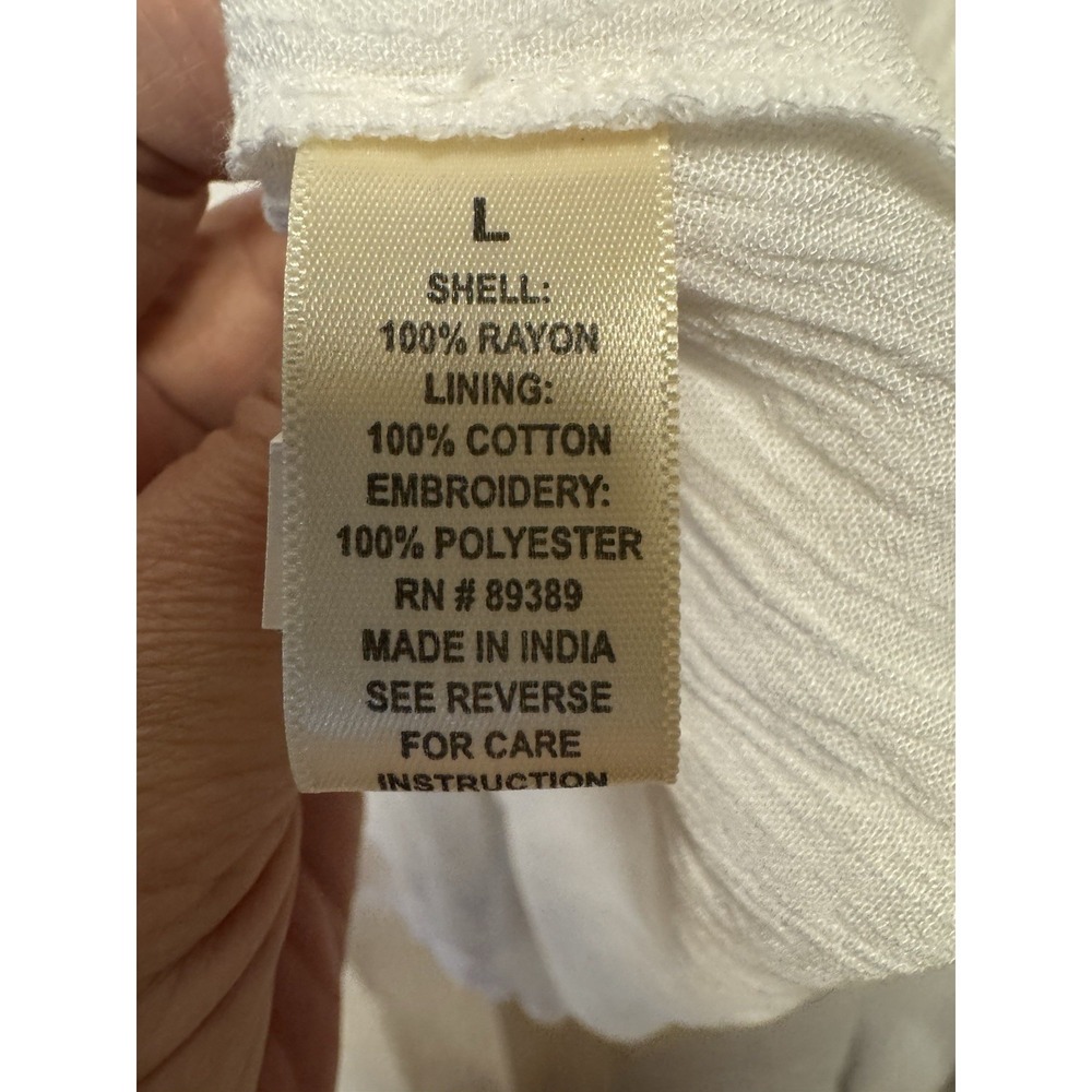 Studio West Women's White Tiered Ruffle Cap Sleeve Rayon SZ L Dress Embroidered - Picture 8 of 15